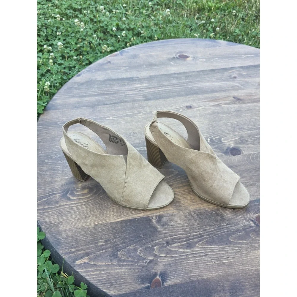 NEW Dexflex Comfort Open Toe Faux Suede Slingback Block Heel Size 8 #6430844